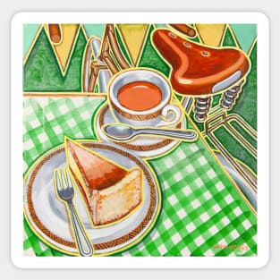 Eroica Britannia Bakewell Pudding and cup of tea on green Sticker